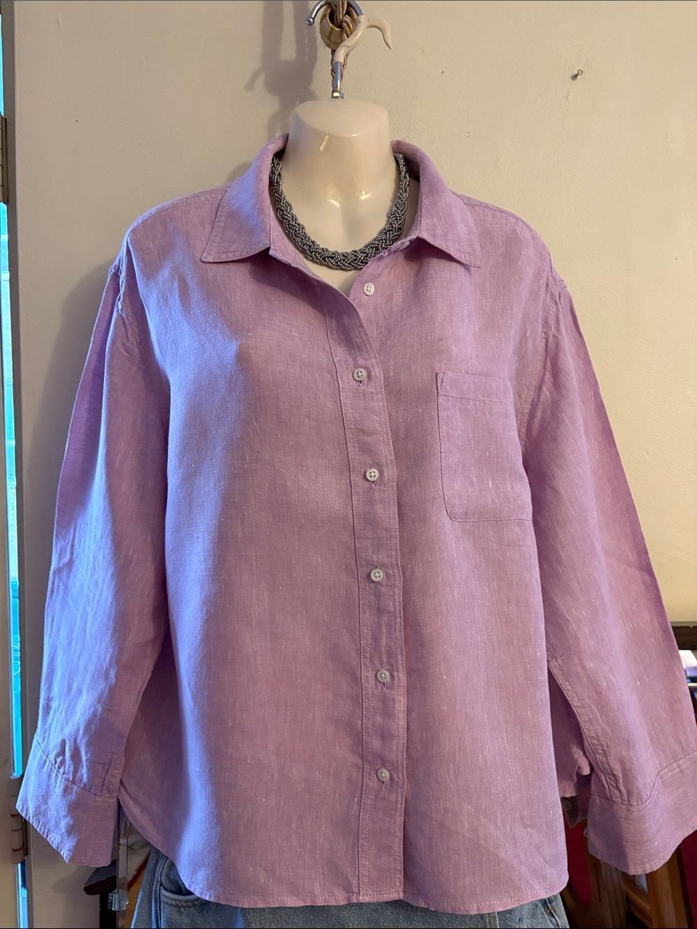 Talbots Soft Lavender Button-Down Linen Shirt